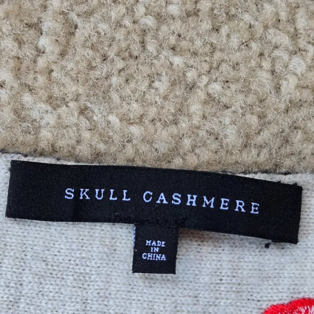 Skull Cashmere Embroidered Wool/Cashmere Scarf Skulls and Flowers